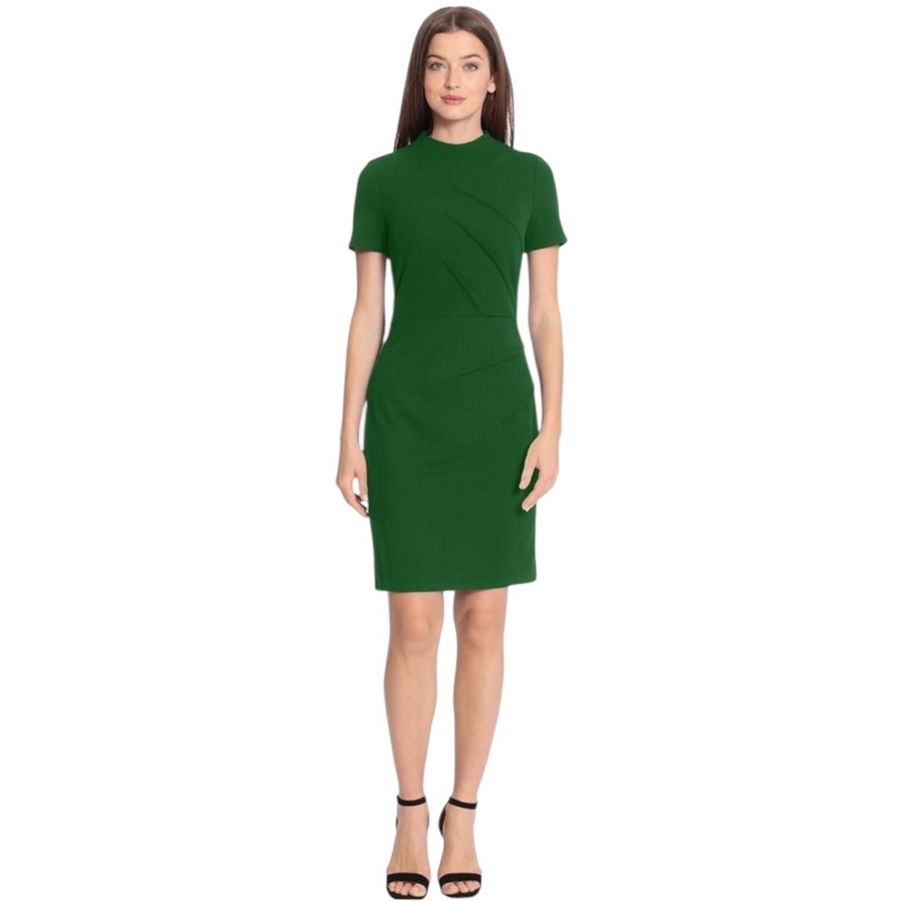NWT Maggie London Pintuck Detailed Mock Neck Dress in Green Size 18
